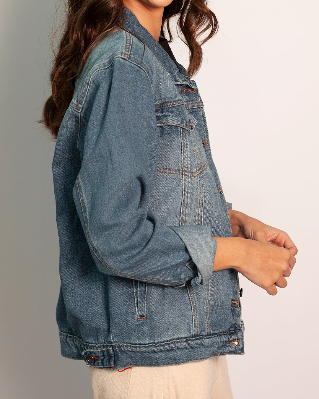 Chaqueta blue jean parche lila