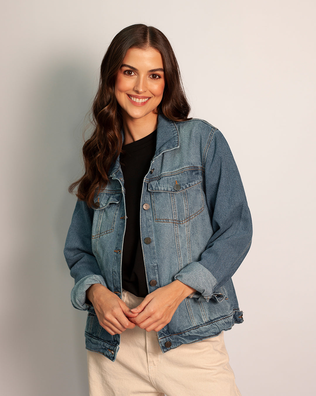 Chaqueta blue jean parche lila