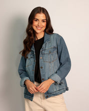 Chaqueta blue jean parche lila