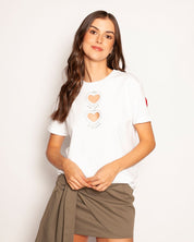 Camiseta Vira Corazones Brillantes Blanco