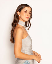 Top Strapless Plateado