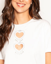 Camiseta Vira Corazones Brillantes Blanco